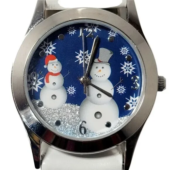 Ladies' Avon Tis The Season Snowman Quartz Watch Leather Band NEW BATTERY - Picture 2 of 4